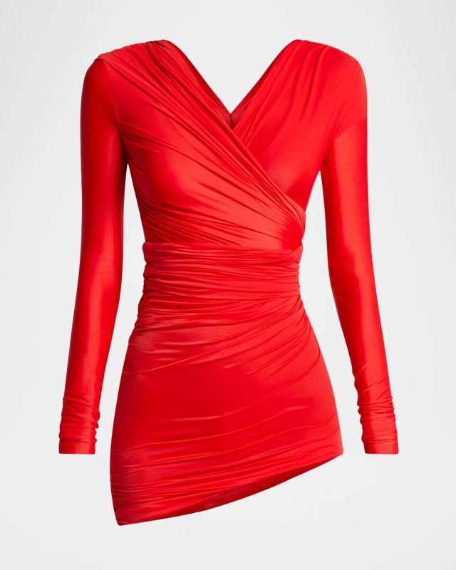 Draped Body-Con Asymmetric Mini Dress